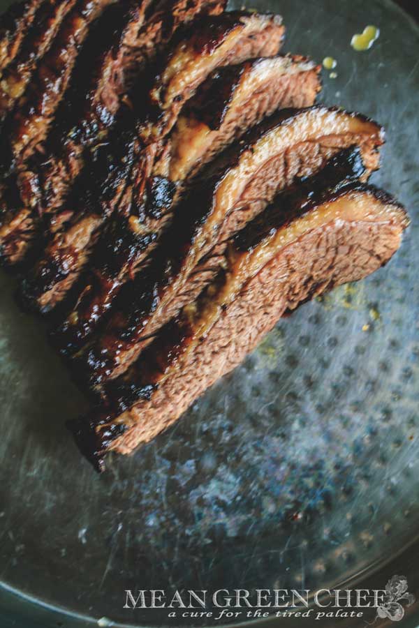 Braised Brisket with Bourbon Peach Glaze Recipe | Mean Green Chef