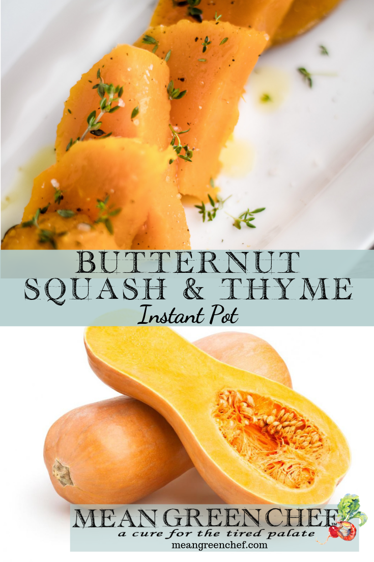 Butternut Squash and Thyme shown on a white platter and whole