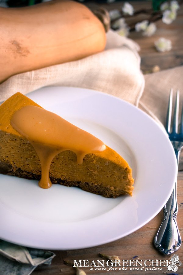 Pumpkin Spice Cheesecake on a white plate