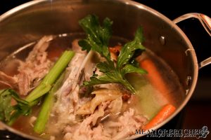 Stock cooking for Mexican Tortilla Chicken Soup in a large sauce pot.