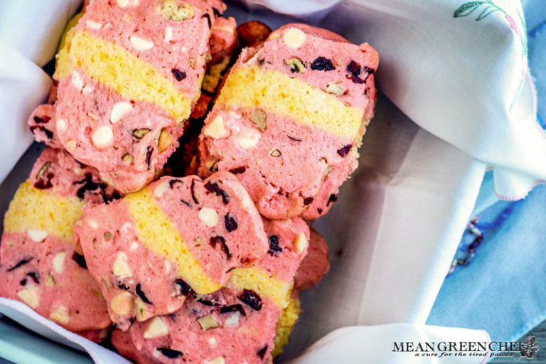 Overhead shot of layered Orange Cranberry Icebox Cookies.