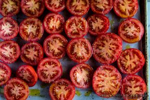 Slow Roasted Tomatoes ready to go into the oven.