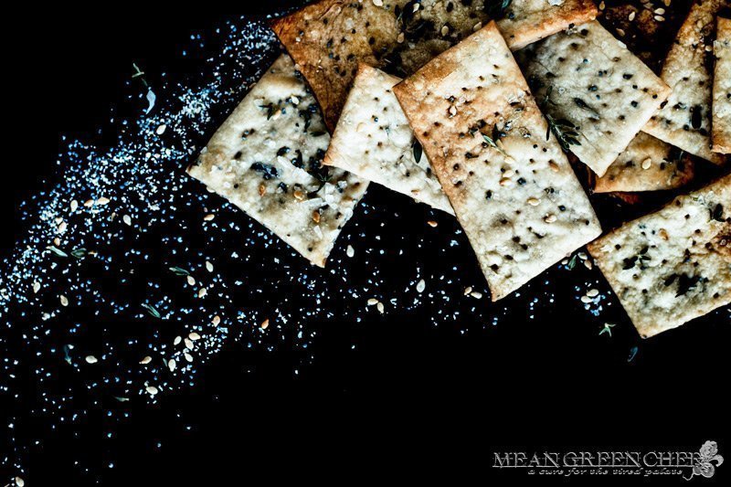 Herbed Crackers on a black background.