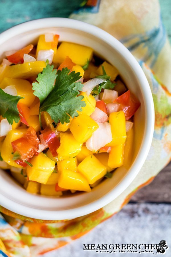 Fresh mango Salsa garnished with cilantro