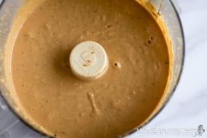 Peanut Sauce in a food processor for topping Thai Lettuce Wraps with Larb.